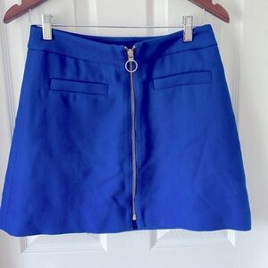 NWOT EXPRESS blue mini skirt with front zip